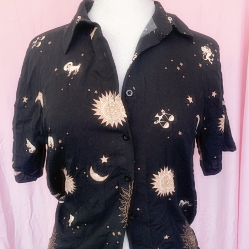 Forever 21 Black Celestial Print Blouse